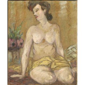 "nude And Flowers" By Marie-thérèse Dethan-roullet, Circa 1930