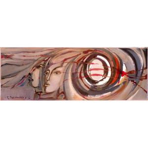 Roger Bezombes Tableau grande Fresque 1974 Vortex au visages surréalisme
