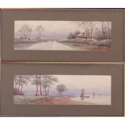 Pair Of Watercolors Signed J. Honaga Asia Far East