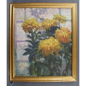 Tableau Bouquet De Chrysanthèmes Par Augusta De Bourgade 1930