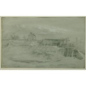 Dessin 1847 Montmartre Derrière Les Buttes Monogramme Cd