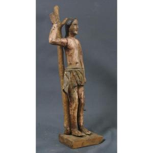 Saint Sebastian Folk Art Old Polychrome Wood