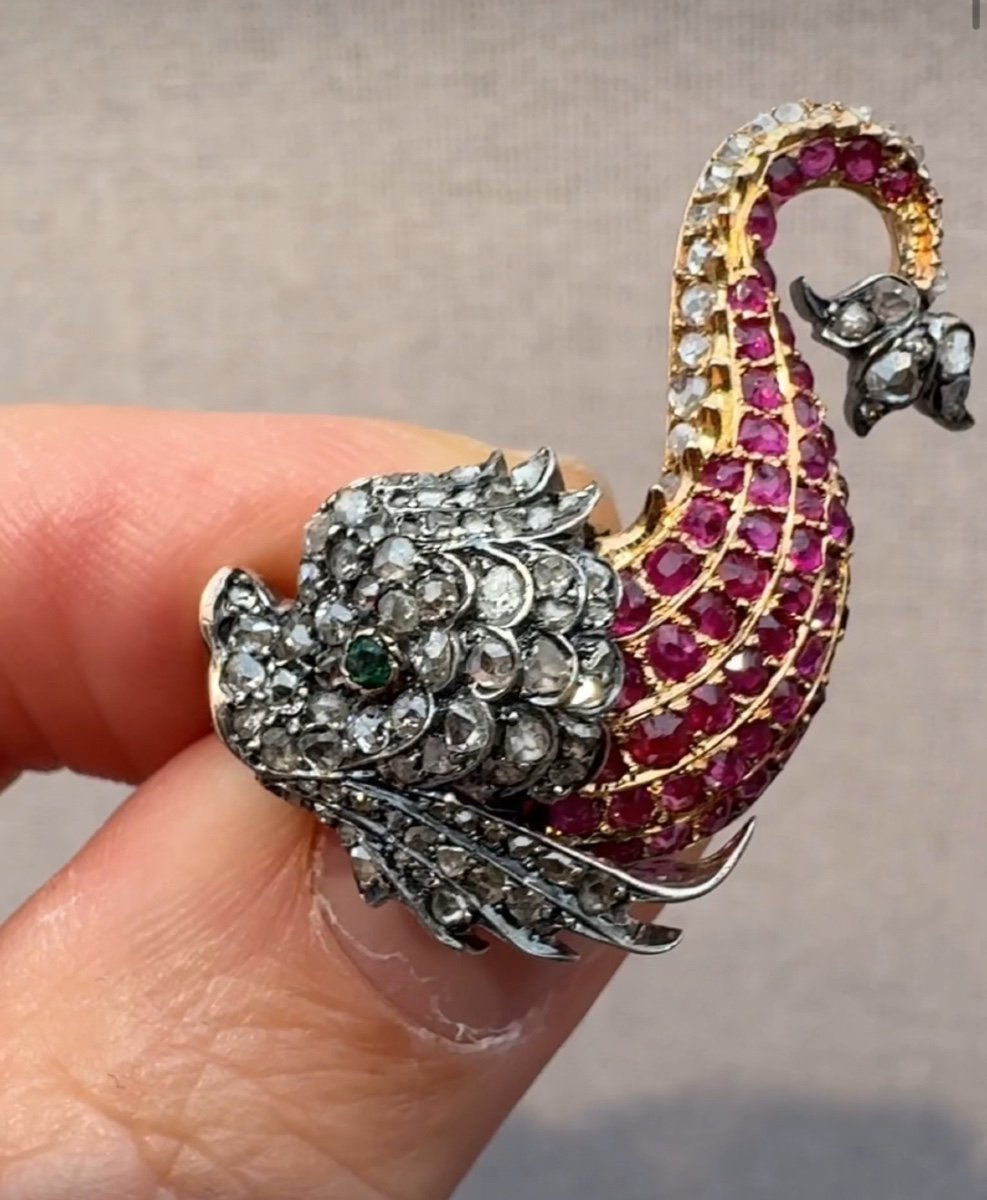19th Century Triton Diamond Ruby Brooch