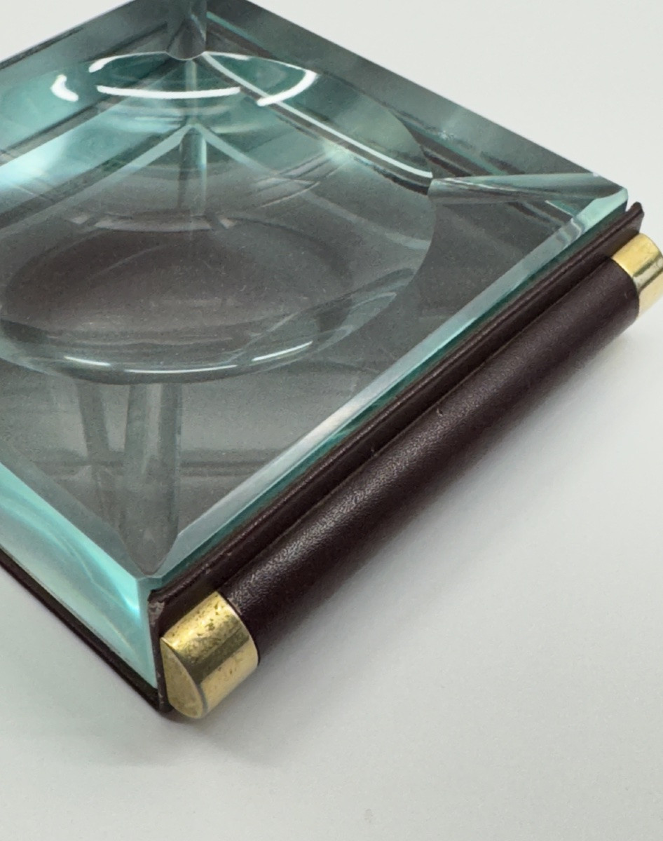 Glass And Leather Ashtray, 1970s-photo-2