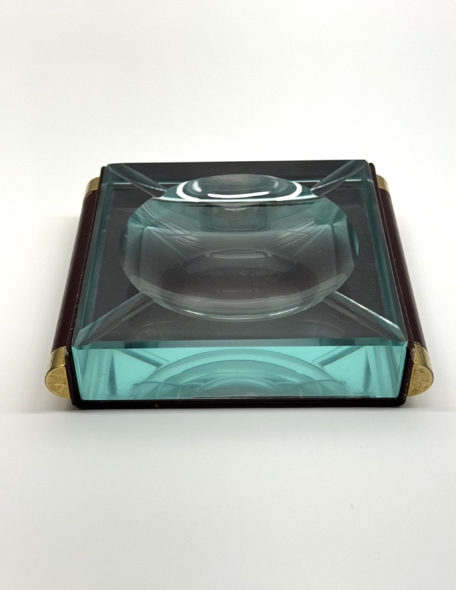 Glass And Leather Ashtray, 1970s-photo-3