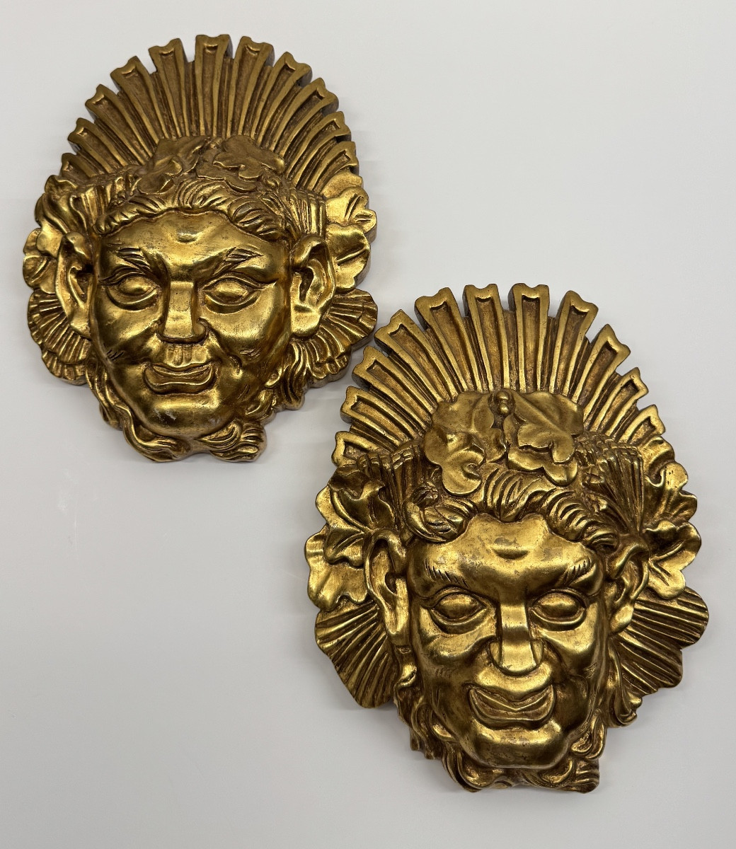 Art Deco Pair Of Gilded Wood Bacchus