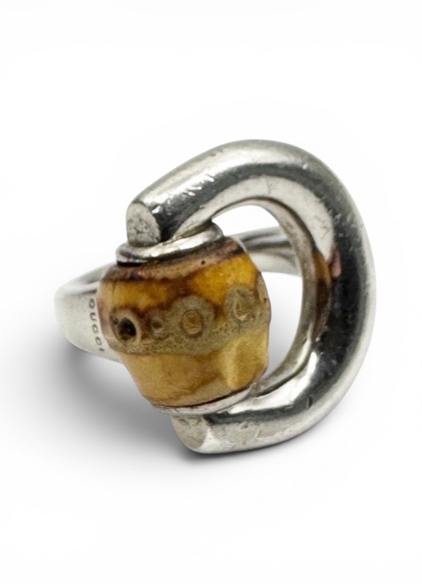 Gucci Silver And Bamboo Ring 