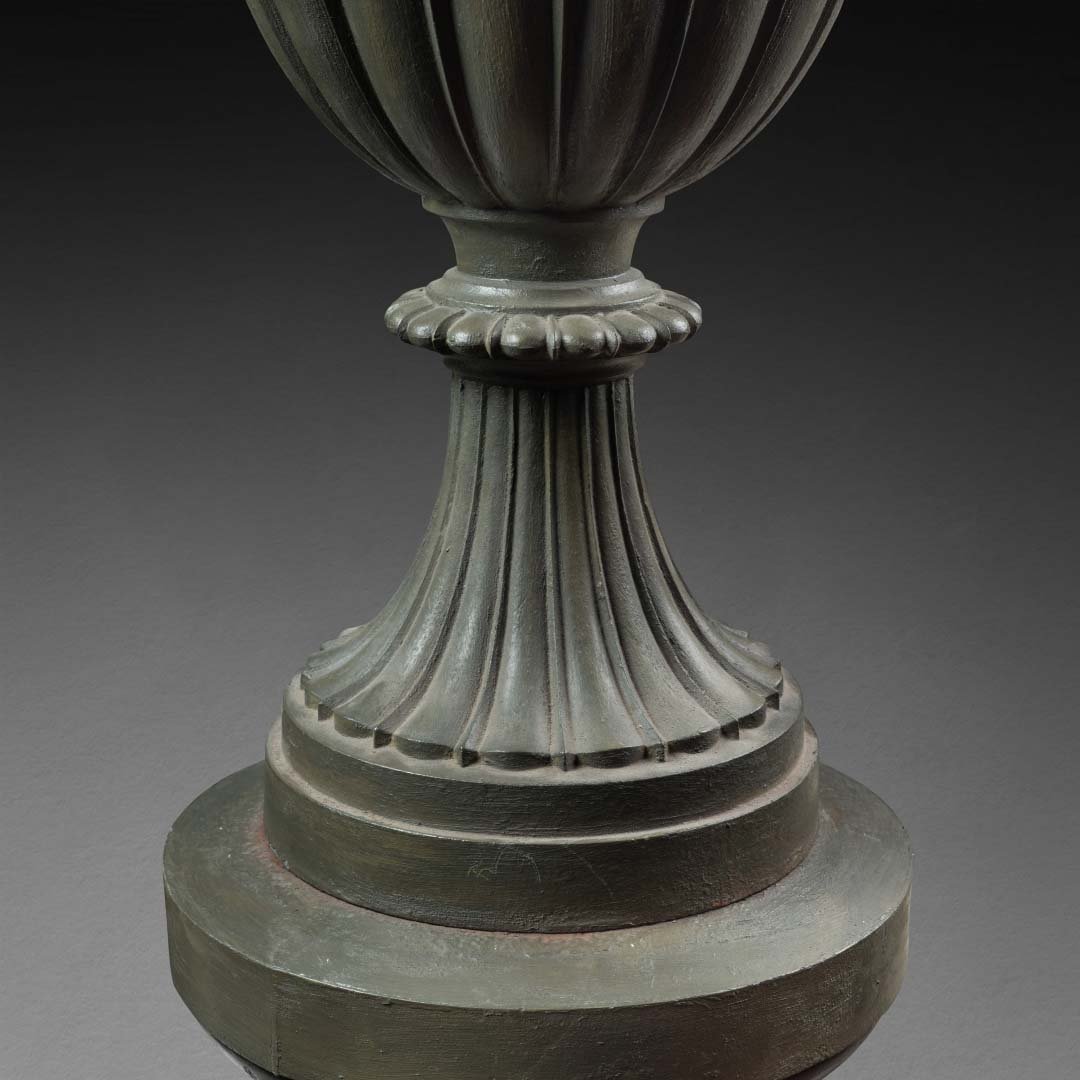 Pair Of Cast Iron Medici Vases On Their Art Deco Columns-photo-3