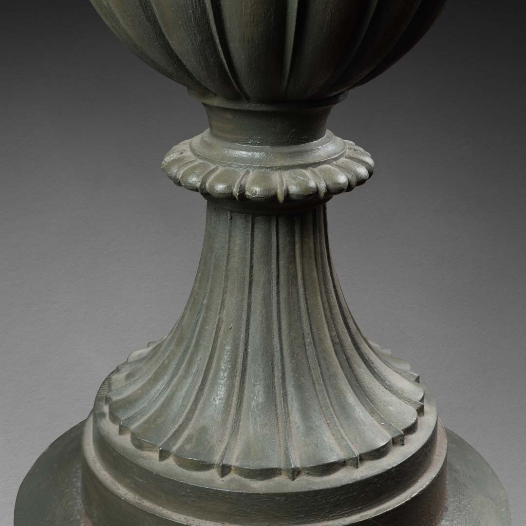 Pair Of Cast Iron Medici Vases On Their Art Deco Columns-photo-2