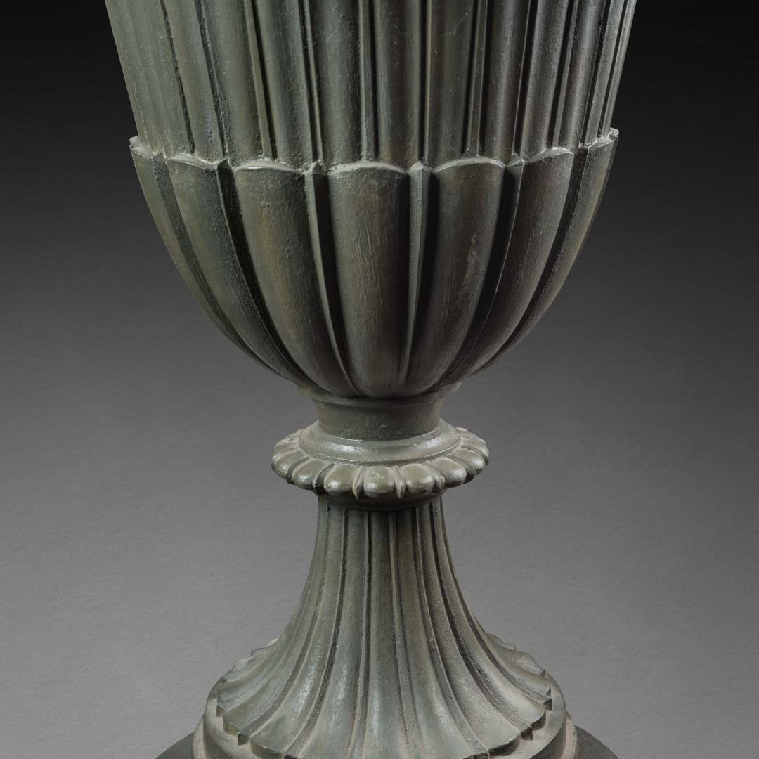 Pair Of Cast Iron Medici Vases On Their Art Deco Columns-photo-4