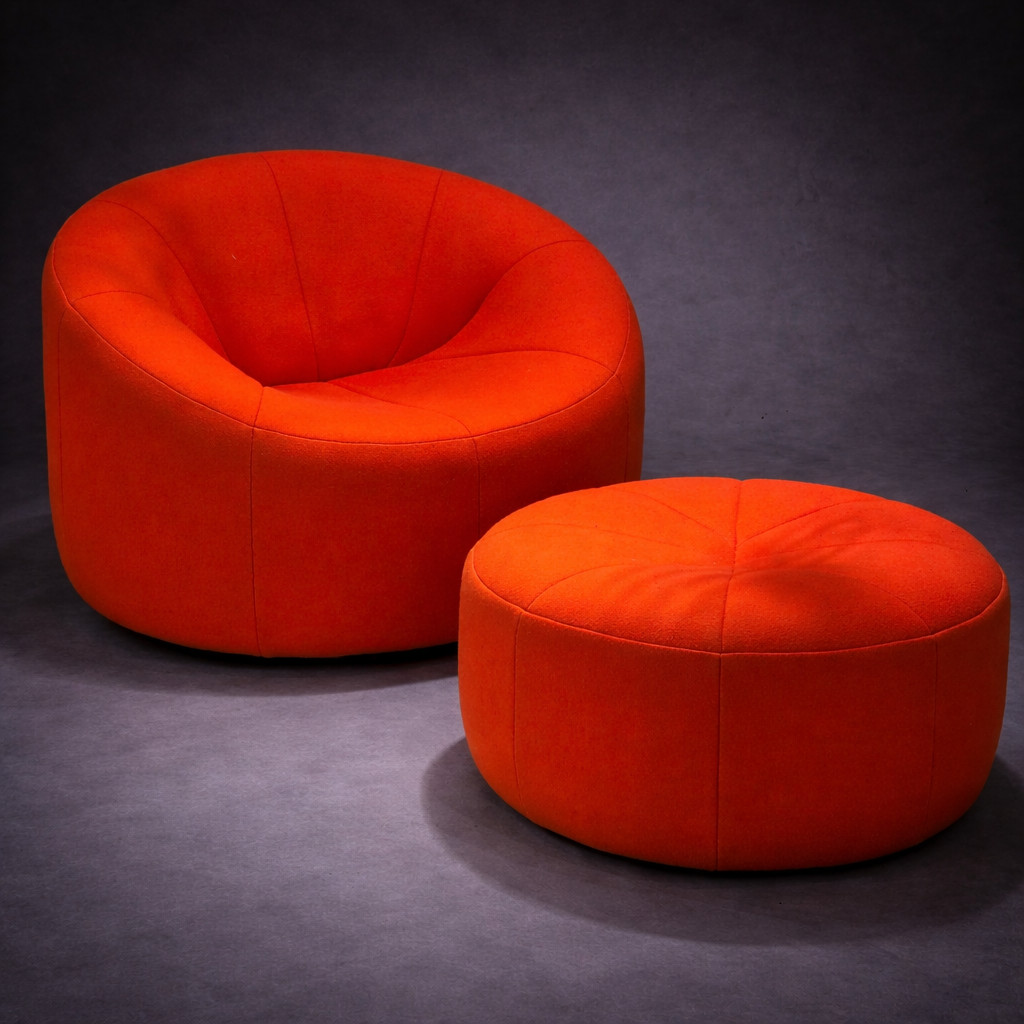 Pumpkin Armchair And Footstool By Pierre Paulin