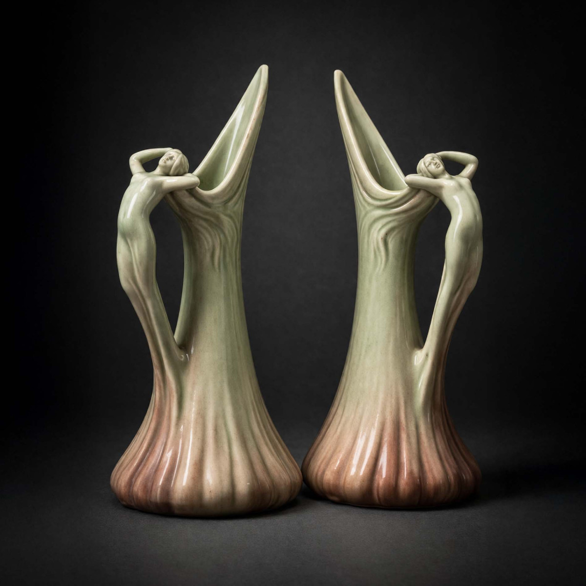 Jérôme Massier - Pair Of Large Art Nouveau Earthenware Vases / Pitchers