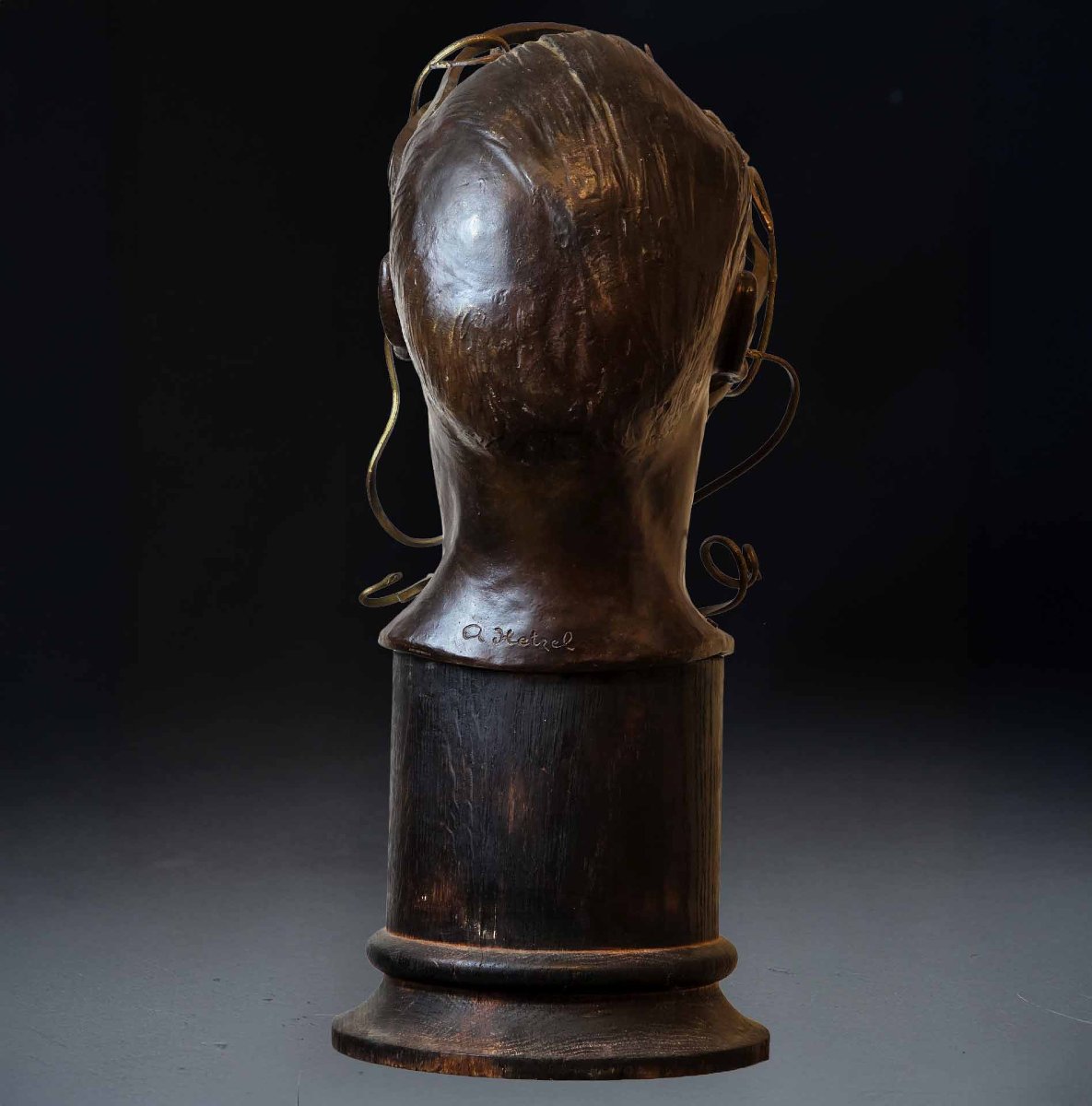 Buste aux serpents signé René Hetzel – Sculpture en bronze-photo-5