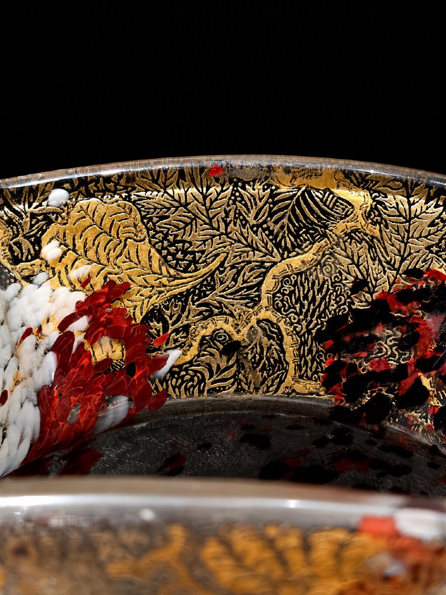 Vase Art Nouveau aux chardons, verre soufflé, or et inclusions polychromes — attribué à Montjoy-photo-2