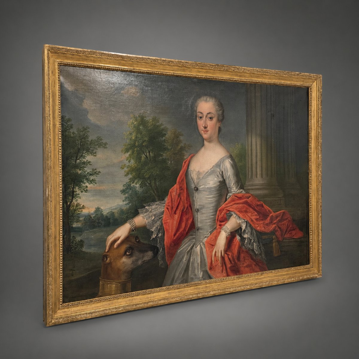 Portrait Of A Lady With A Greyhound, Oil On Canvas, 18th-century French School-photo-2