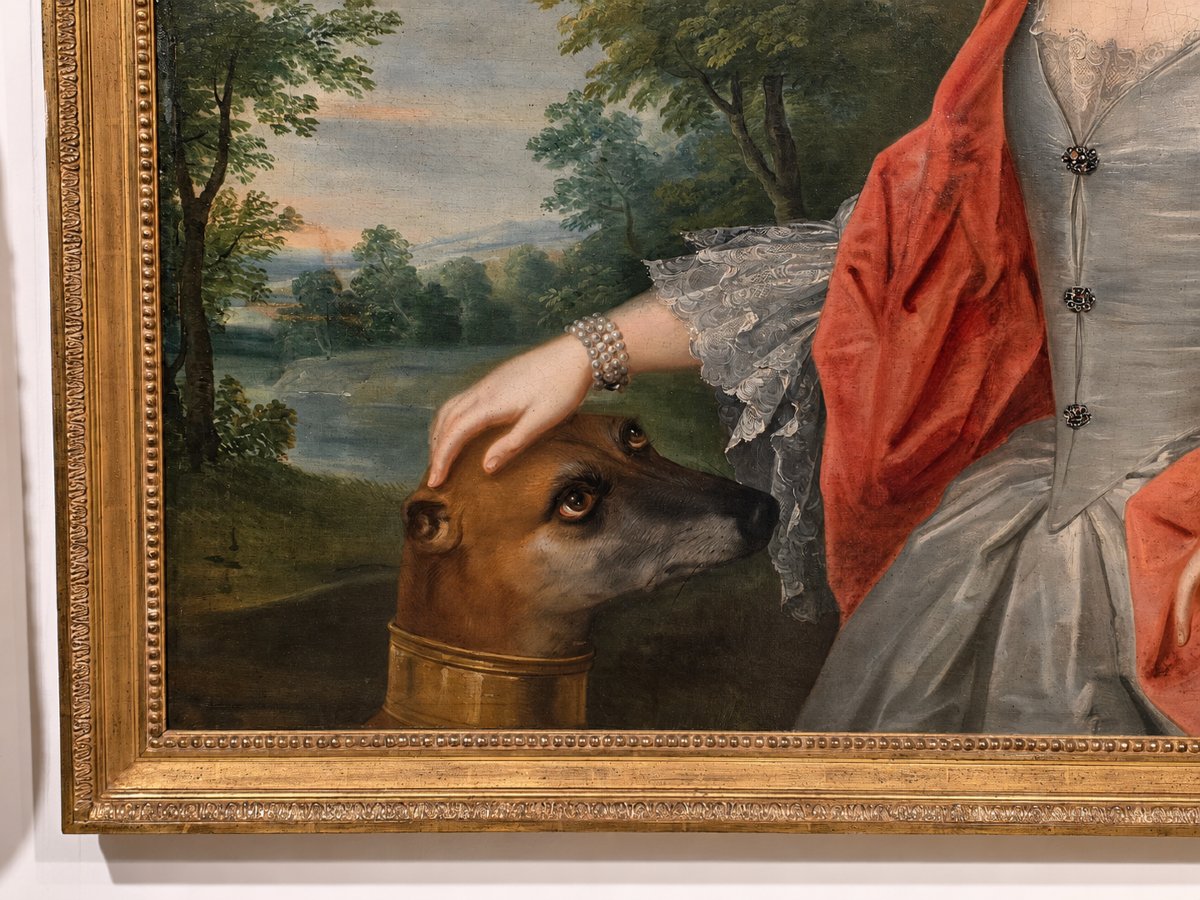 Portrait Of A Lady With A Greyhound, Oil On Canvas, 18th-century French School-photo-1