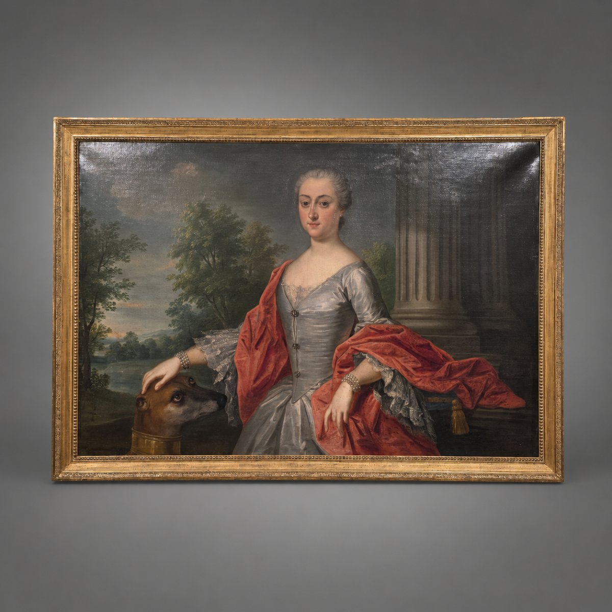 Portrait Of A Lady With A Greyhound, Oil On Canvas, 18th-century French School