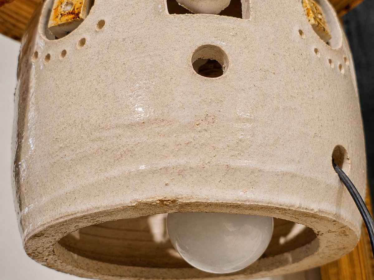 Georges Pelletier — Openwork Glazed Ceramic Lamp, Original Lampshade-photo-3