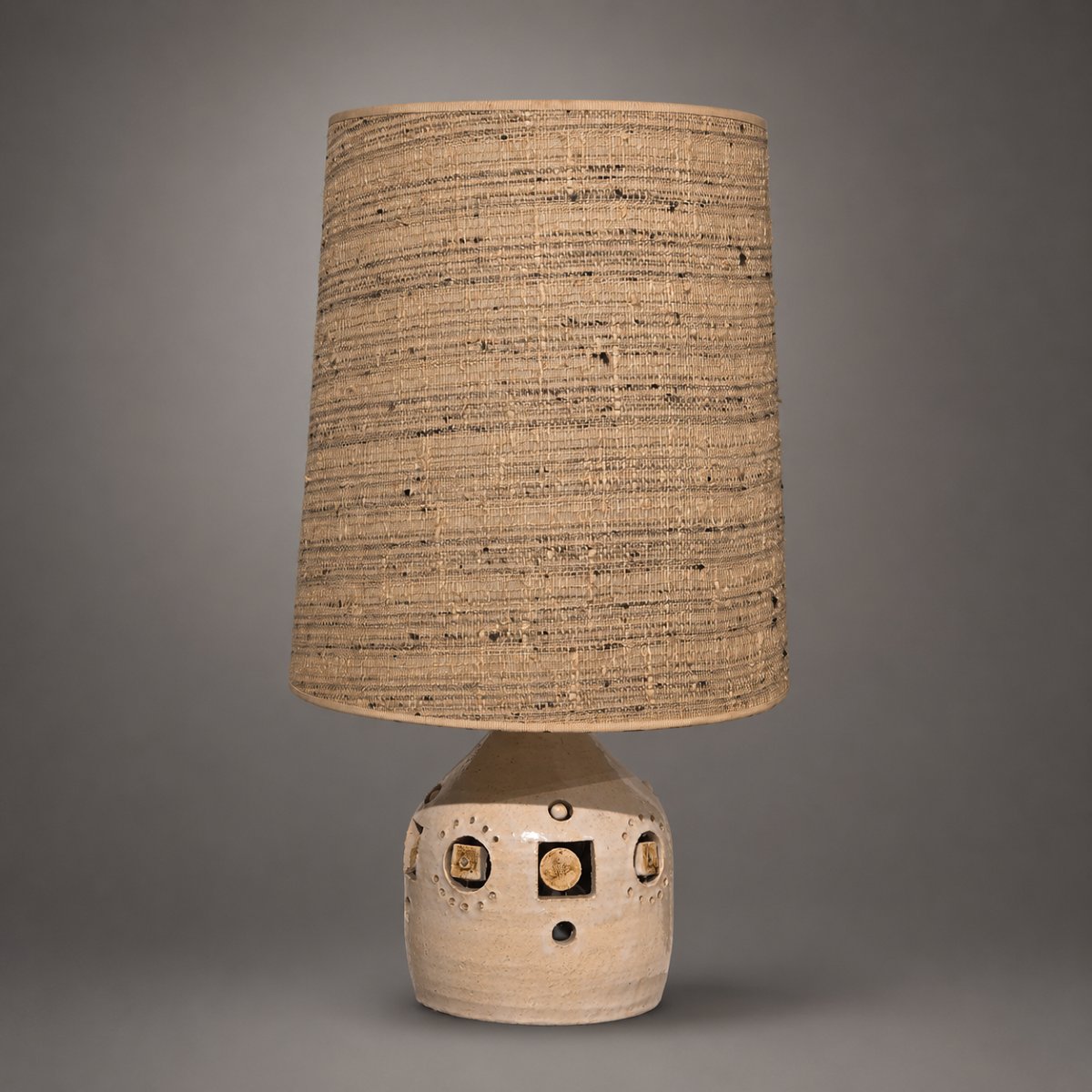 Georges Pelletier — Openwork Glazed Ceramic Lamp, Original Lampshade