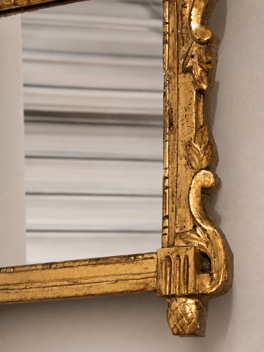 Provençal Mirror With A Carved And Gilded Wooden Pediment, Featuring A Vase Of Flowers, Louis XVI Period-photo-2