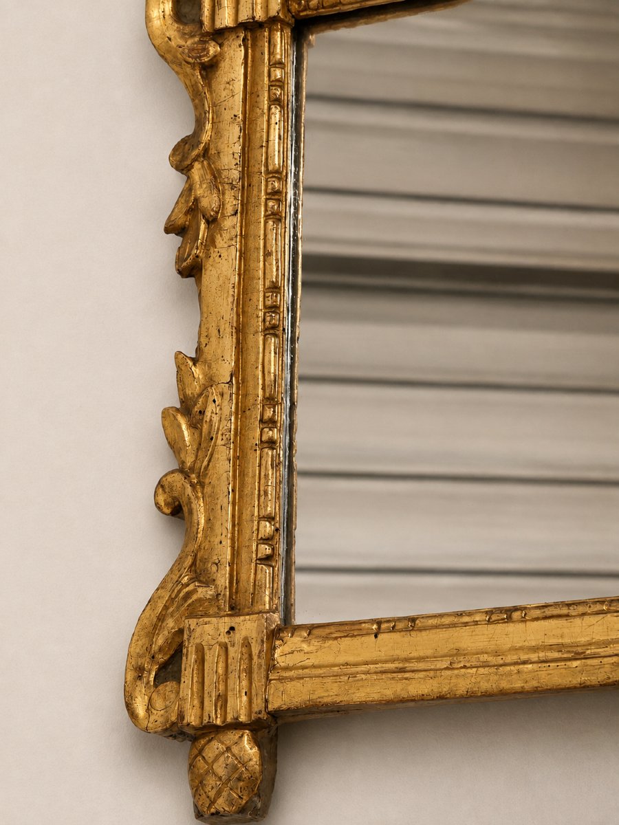 Provençal Mirror With A Carved And Gilded Wooden Pediment, Featuring A Vase Of Flowers, Louis XVI Period-photo-3