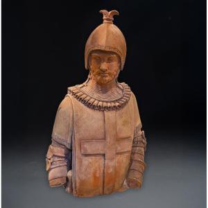 Buste de croisé en terre cuite - XIXᵉ siècle