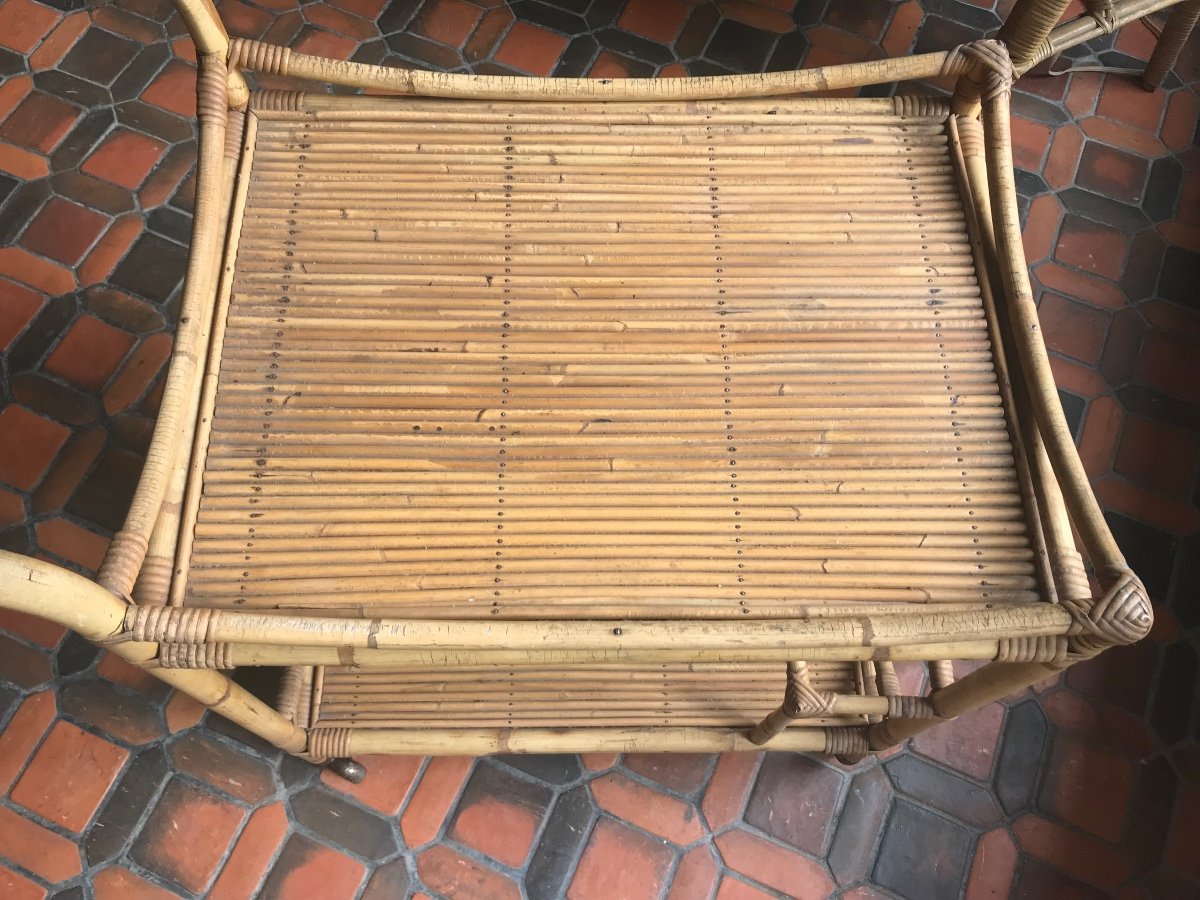 Rolling Table Or Rattan Service, Circa 1950.-photo-7