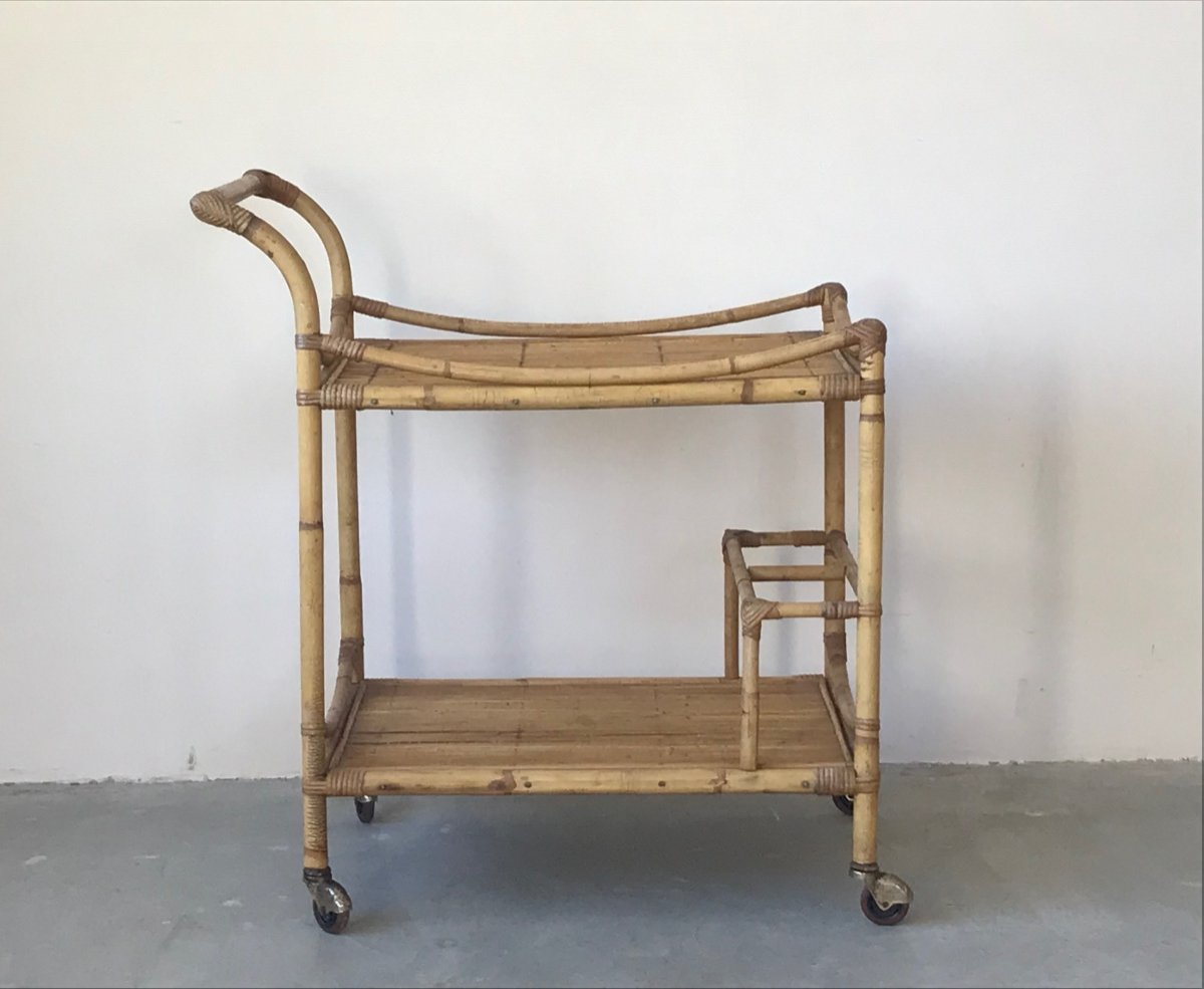 Rolling Table Or Rattan Service, Circa 1950.