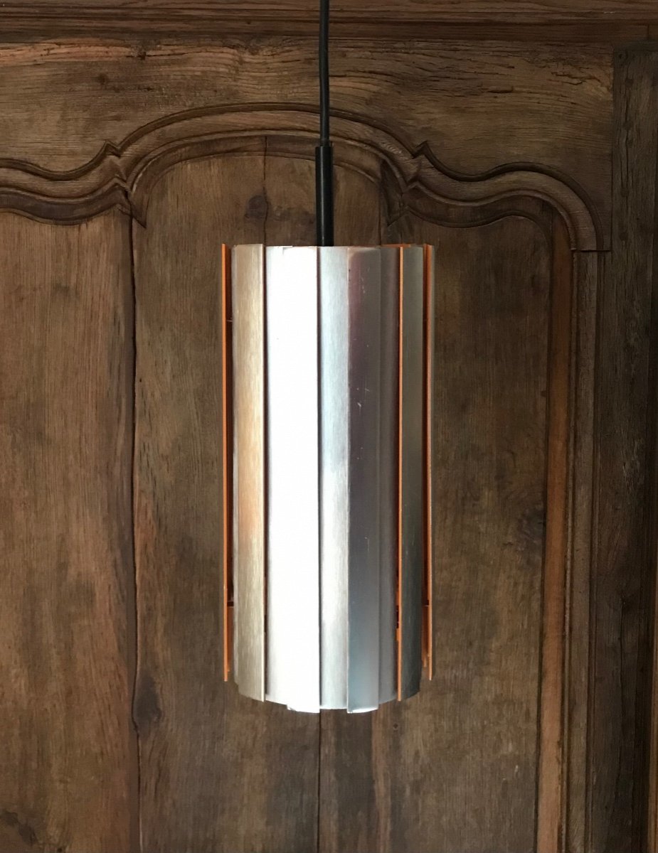 Silver Metal Pendant Lamp For Lita, Circa 1970.