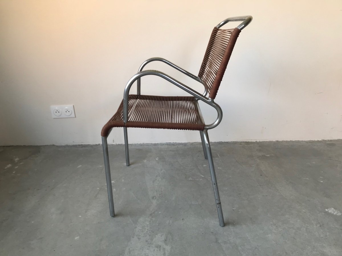 Suite de 2 fauteuils et 3 chaises scoubidou corde, vers 1960.-photo-3