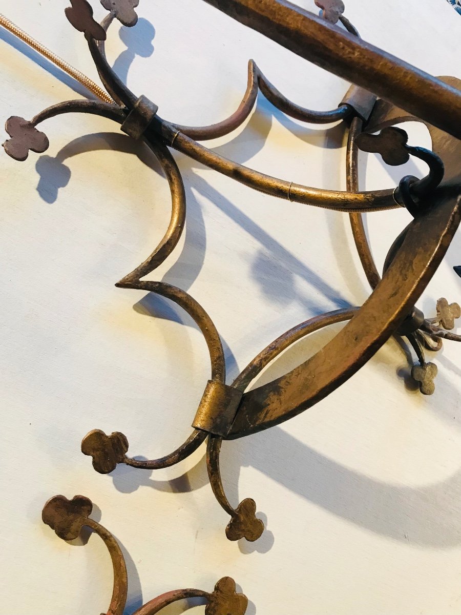 Pair Of Gilt Metal Sconces Decorated With Clovers.-photo-5