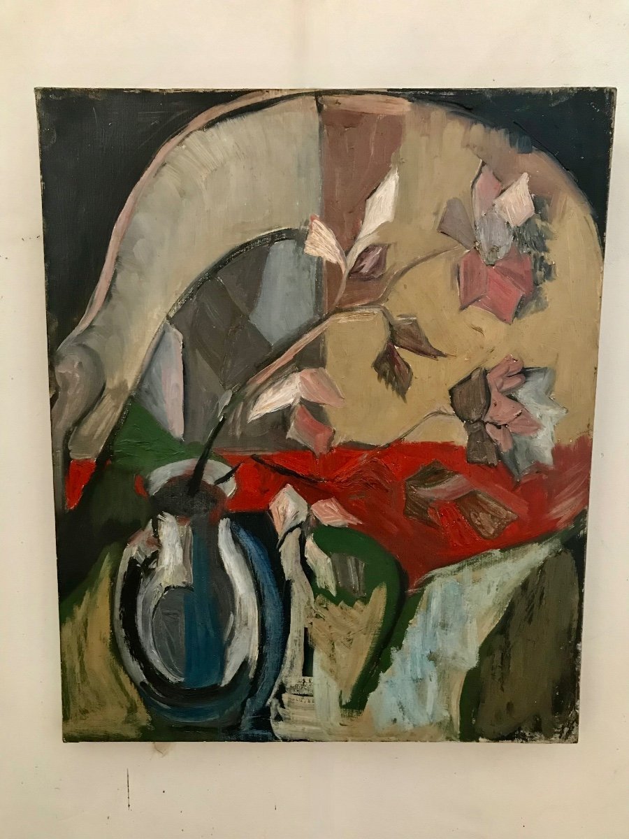 Bouquet Of Flowers, Oil On Canvas, Mid 20th Century.-photo-2