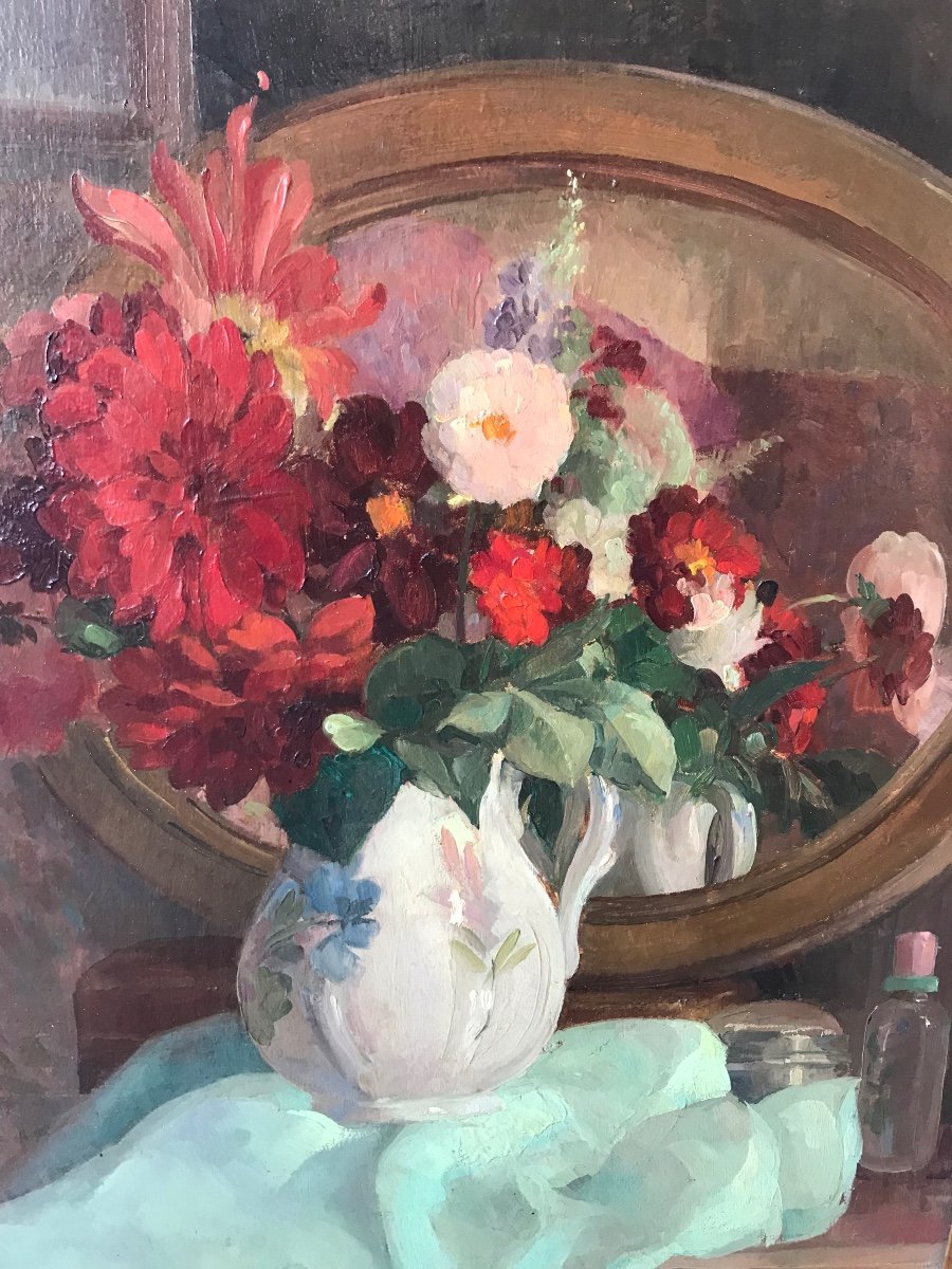 Michel Dubost (1879-1952) - Bouquet de fleurs - Huile sur panneau.-photo-2