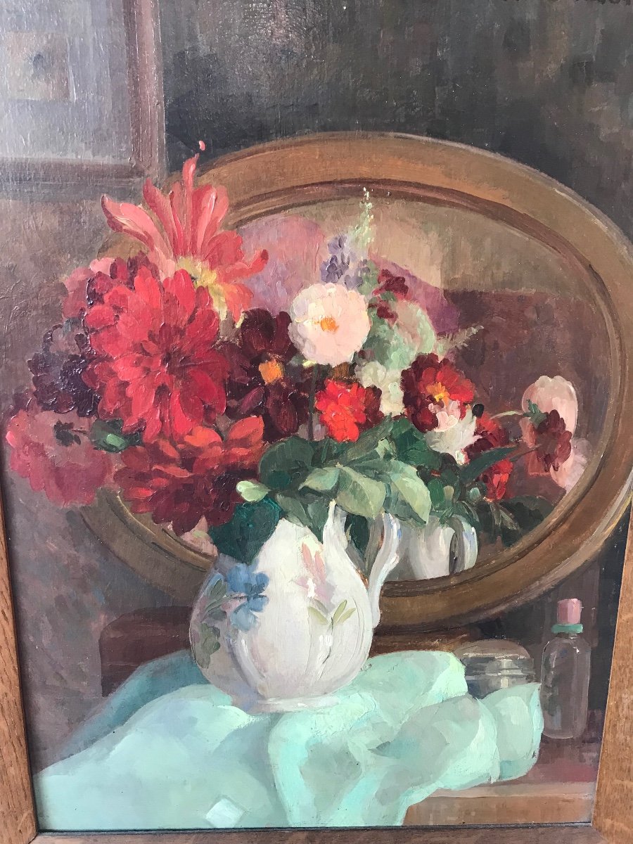 Michel Dubost (1879-1952) - Bouquet de fleurs - Huile sur panneau.-photo-3