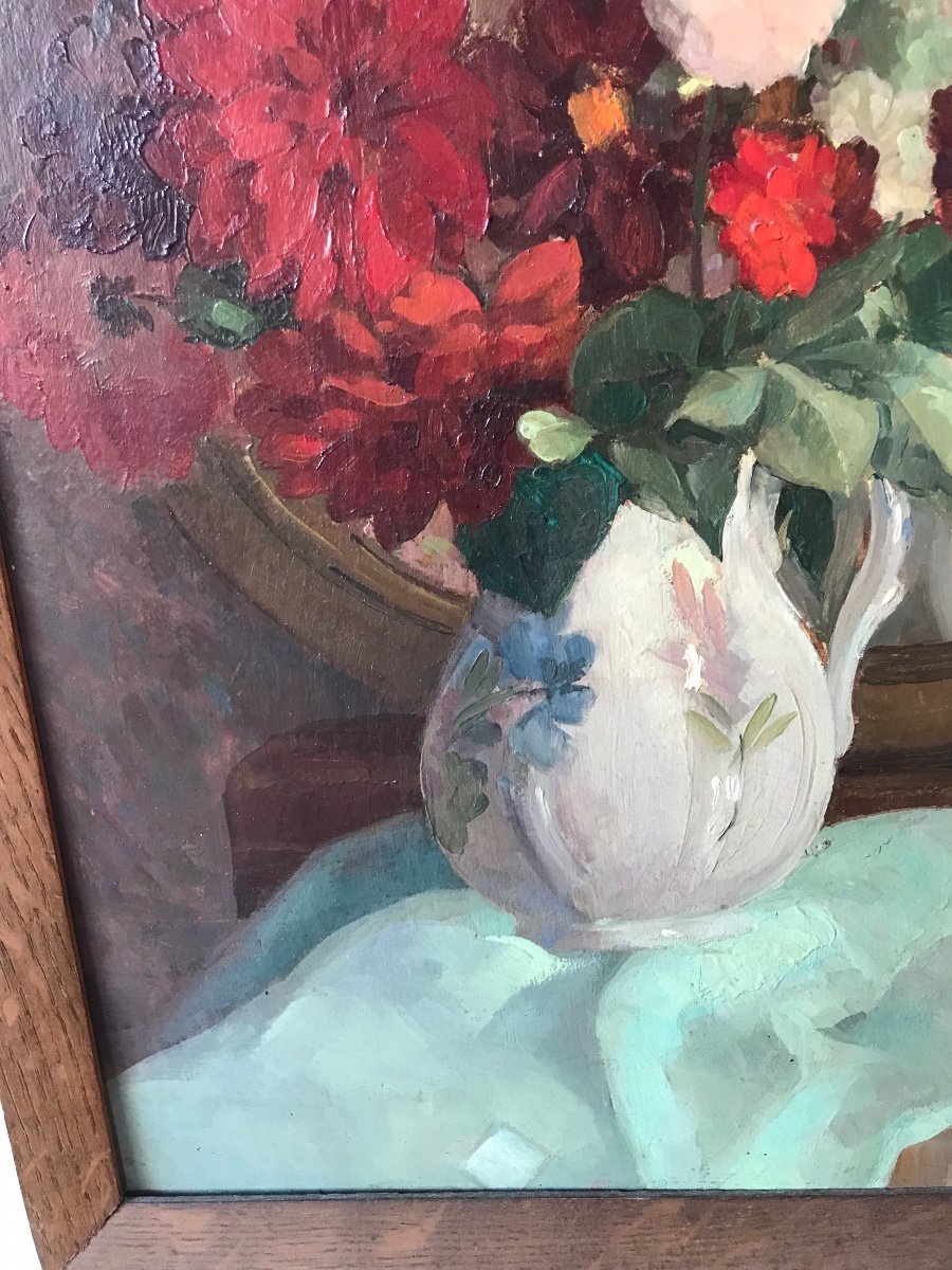 Michel Dubost (1879-1952) - Bouquet de fleurs - Huile sur panneau.-photo-7