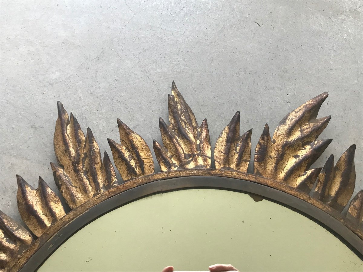 Miroir soleil à décor de feuilles dorées, vers 1950.-photo-2