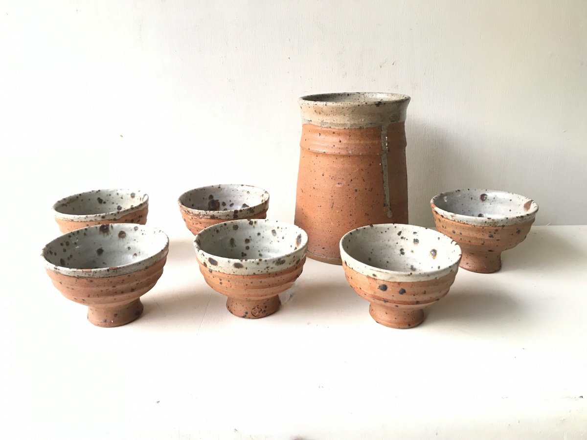 Pot Service With 6 Cups In Pyrite Stoneware By Gustave Tiffoche, La Borne.