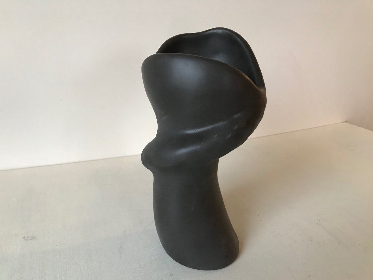 Free-form Vase In Black Ceramic By Louis Giraud In Vallauris, Circa 1960.-photo-2