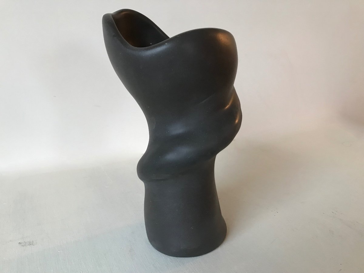 Free-form Vase In Black Ceramic By Louis Giraud In Vallauris, Circa 1960.-photo-3