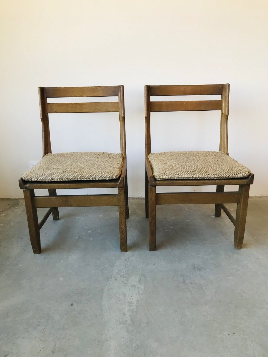 Pair Of Oak Chairs By Guillerme And Chambron, Circa 1960.