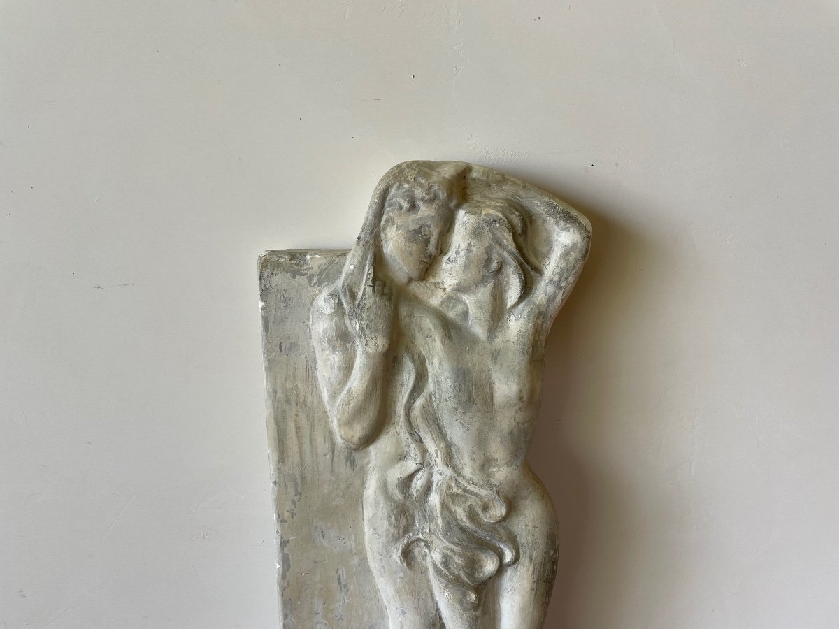 Plaster Bas-relief Representing Adam And Eve.-photo-1