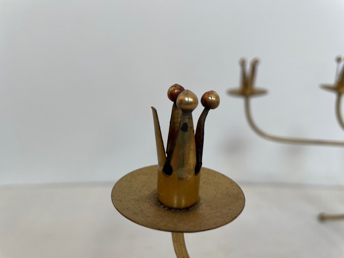 Pair Of Scandinavian Brass Candlesticks, Circa 1960.-photo-3