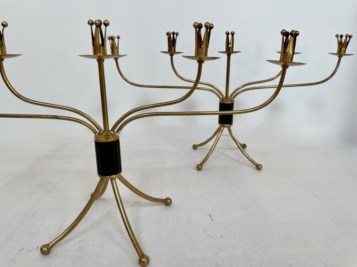 Pair Of Scandinavian Brass Candlesticks, Circa 1960.-photo-2