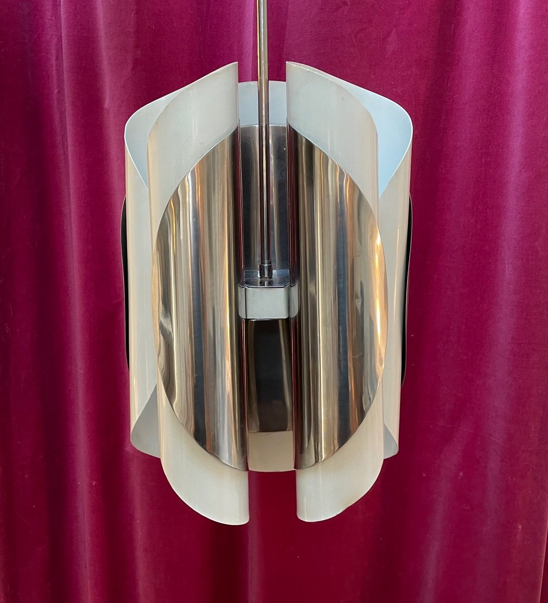 Chrome And Bakelite Pendant Light, Italy, 1970s.-photo-2