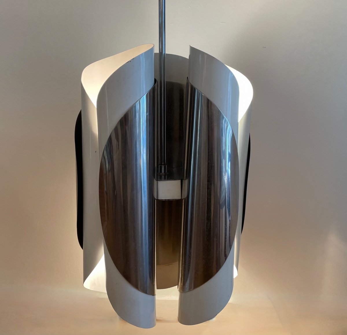 Chrome And Bakelite Pendant Light, Italy, 1970s.-photo-1