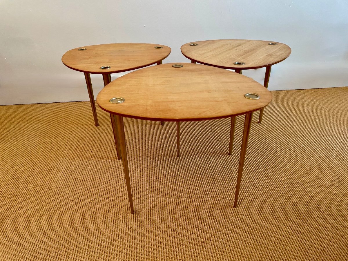 Suite de 3 tables gigognes " Patroy " par Pierre Cruège pour Formes, Vers 1950.-photo-6