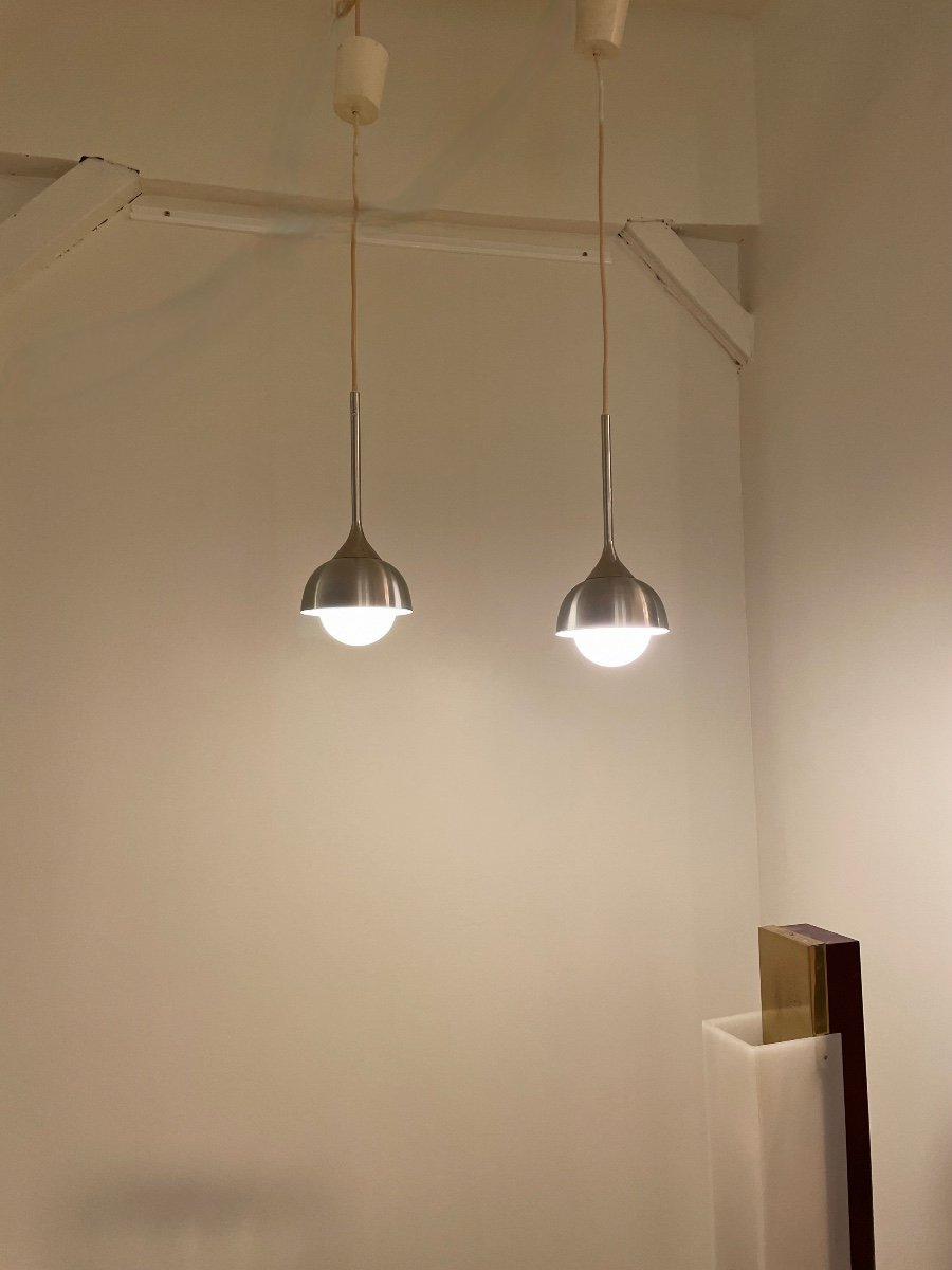Paire de Suspensions en métal brossé.-photo-3