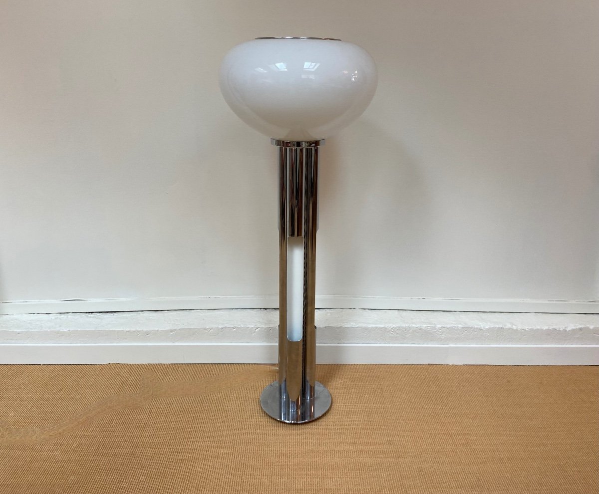 Italian Floor Lamp In Murano Glass And Chrome Produced By Mazzega In The 70s.-photo-2