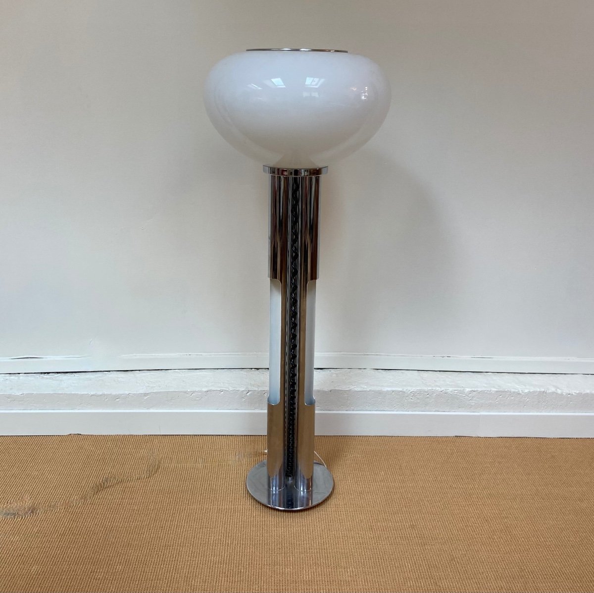 Italian Floor Lamp In Murano Glass And Chrome Produced By Mazzega In The 70s.-photo-3