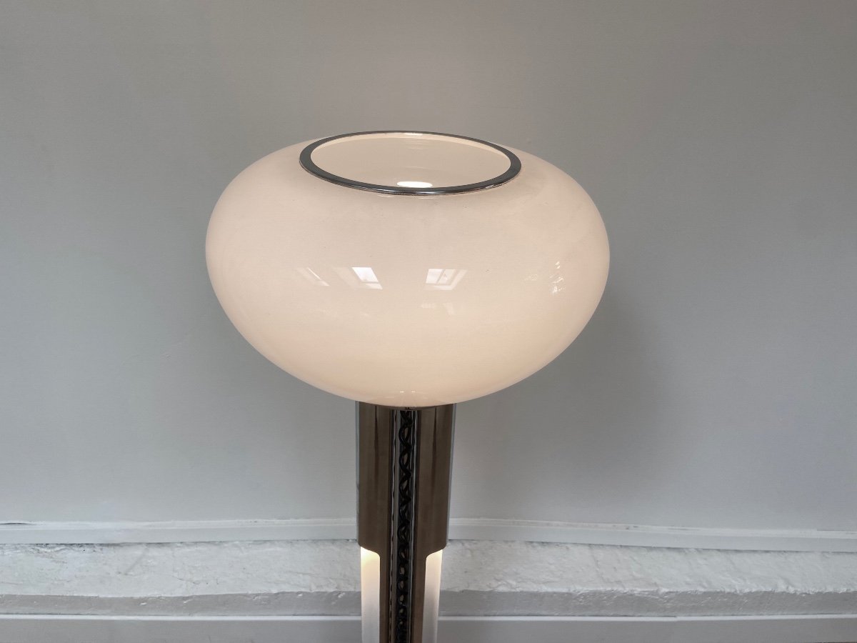 Italian Floor Lamp In Murano Glass And Chrome Produced By Mazzega In The 70s.-photo-3